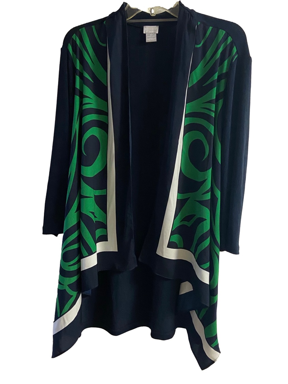 Chico's Cardigan Black Green Swirl Print Size 16/18
